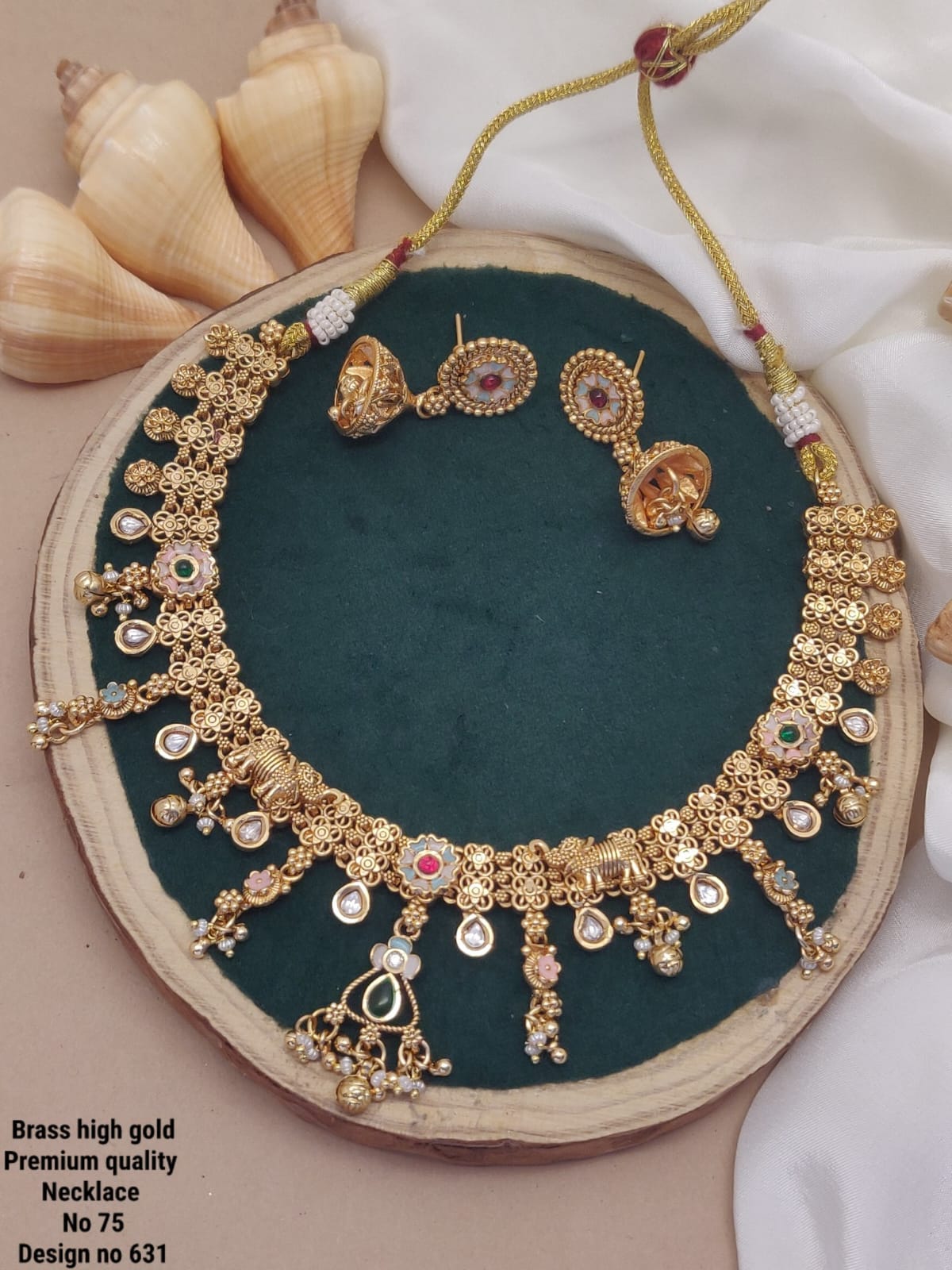 Brass High Gold Premium Quality Necklace Set with Matching Earrings