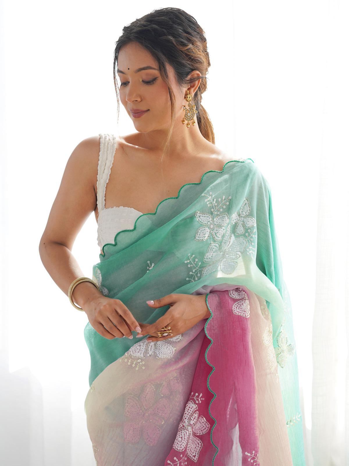 Elegant Embroidered Saree with Gold Crush Fabric