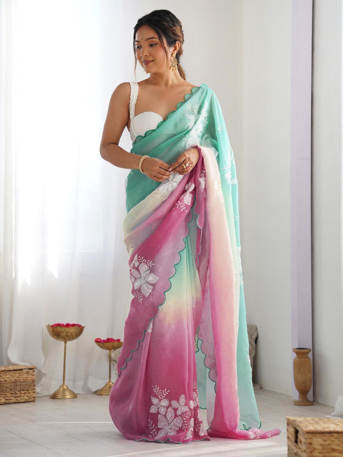 Elegant Embroidered Saree with Gold Crush Fabric