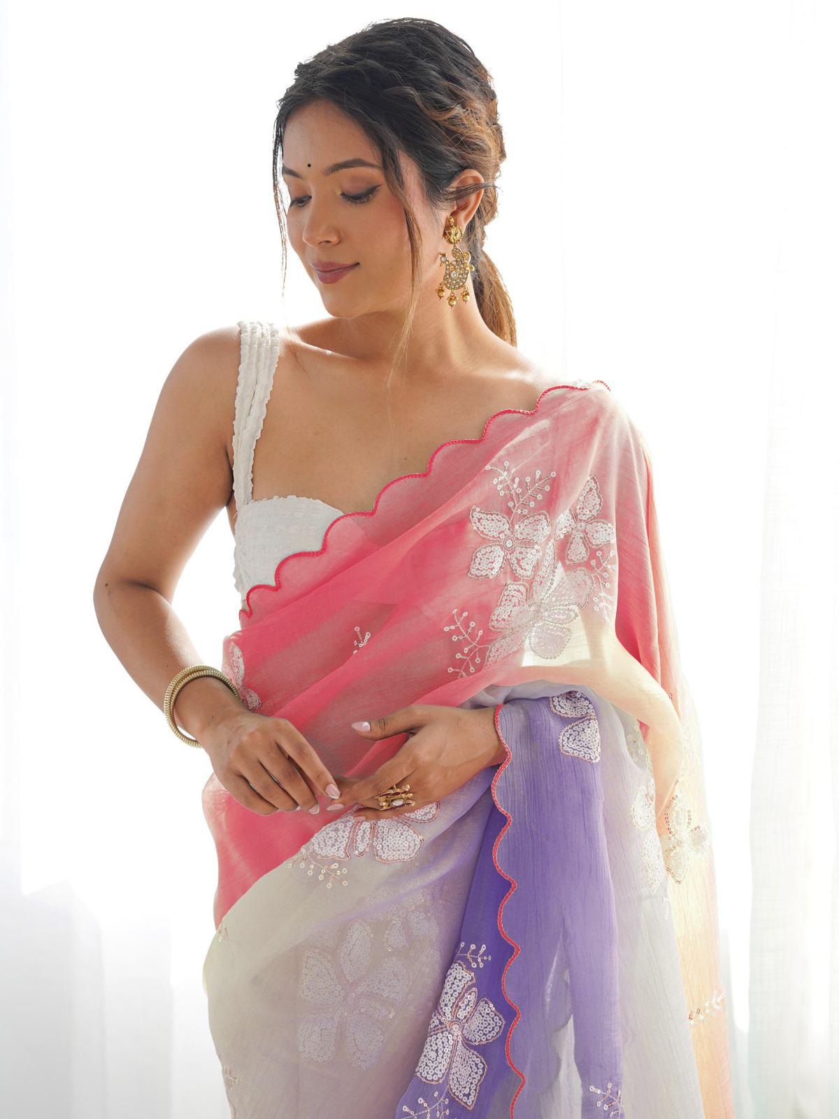 Elegant Embroidered Saree with Gold Crush Fabric