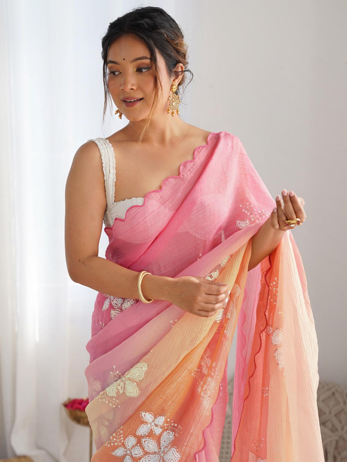 Elegant Embroidered Saree with Gold Crush Fabric