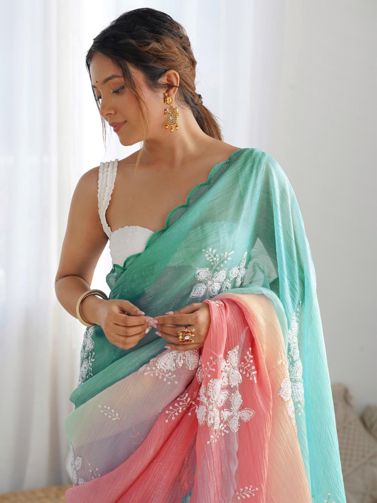 Elegant Embroidered Saree with Gold Crush Fabric