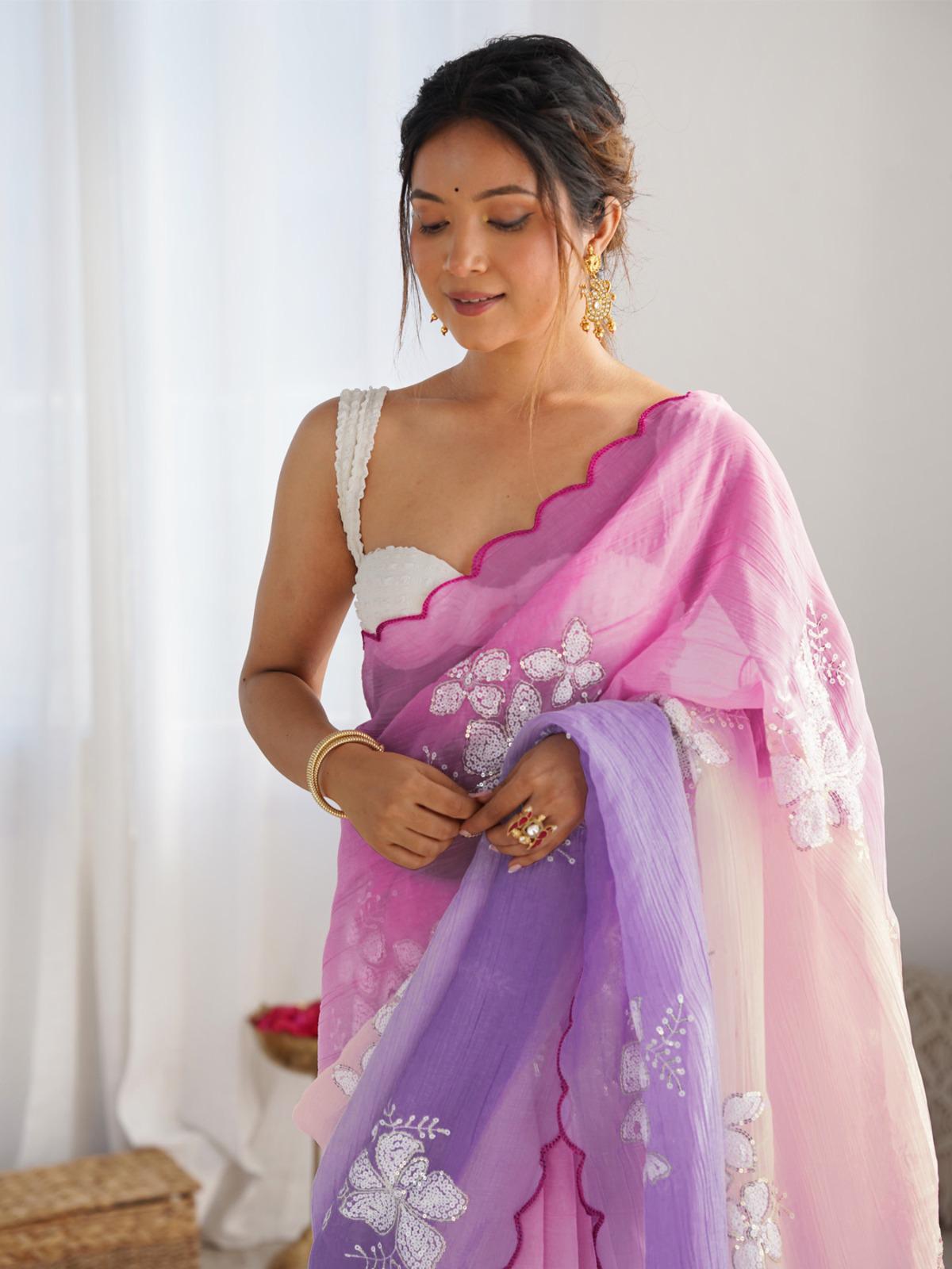 Elegant Embroidered Saree with Gold Crush Fabric