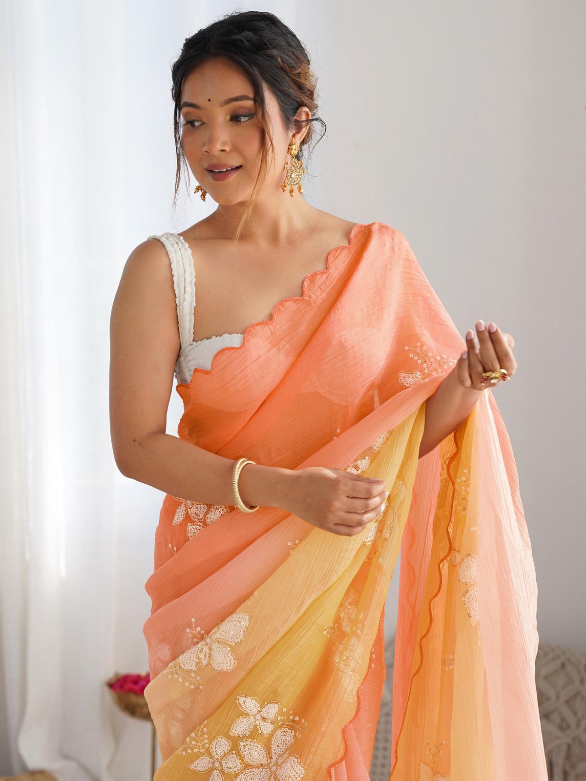 Elegant Embroidered Saree with Gold Crush Fabric