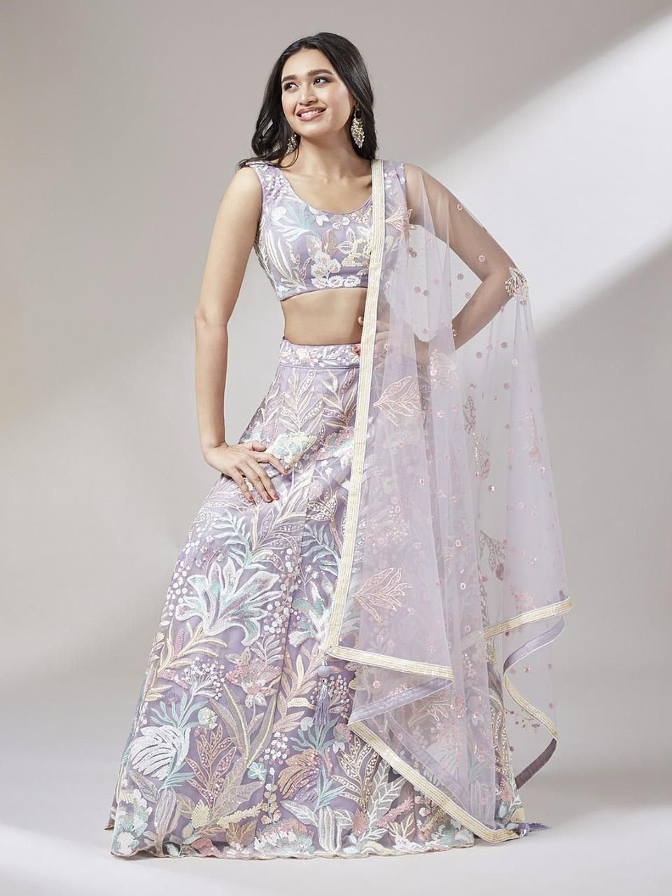 Regal Multicolor Embroidered Net Lehenga Set