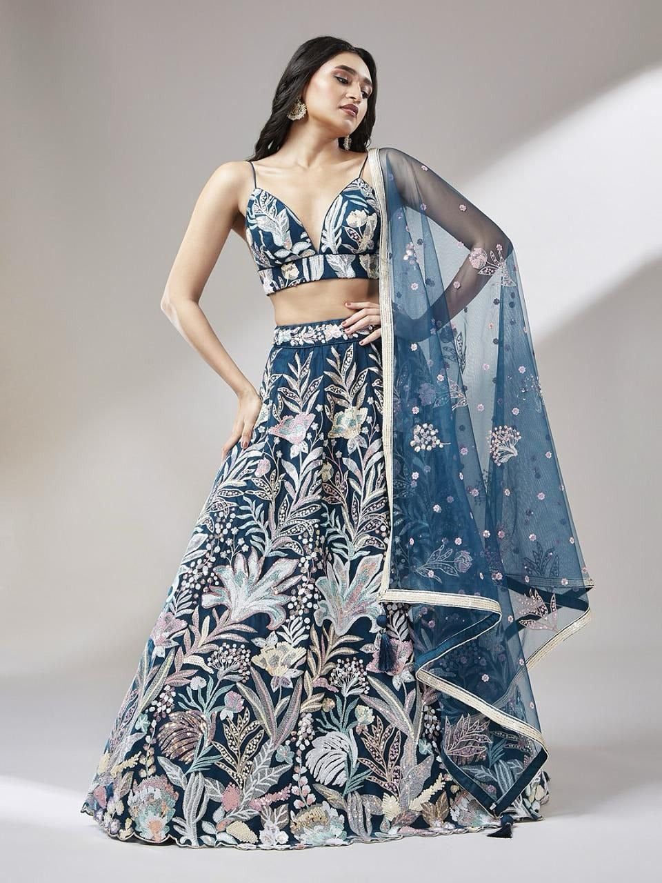 Regal Multicolor Embroidered Net Lehenga Set