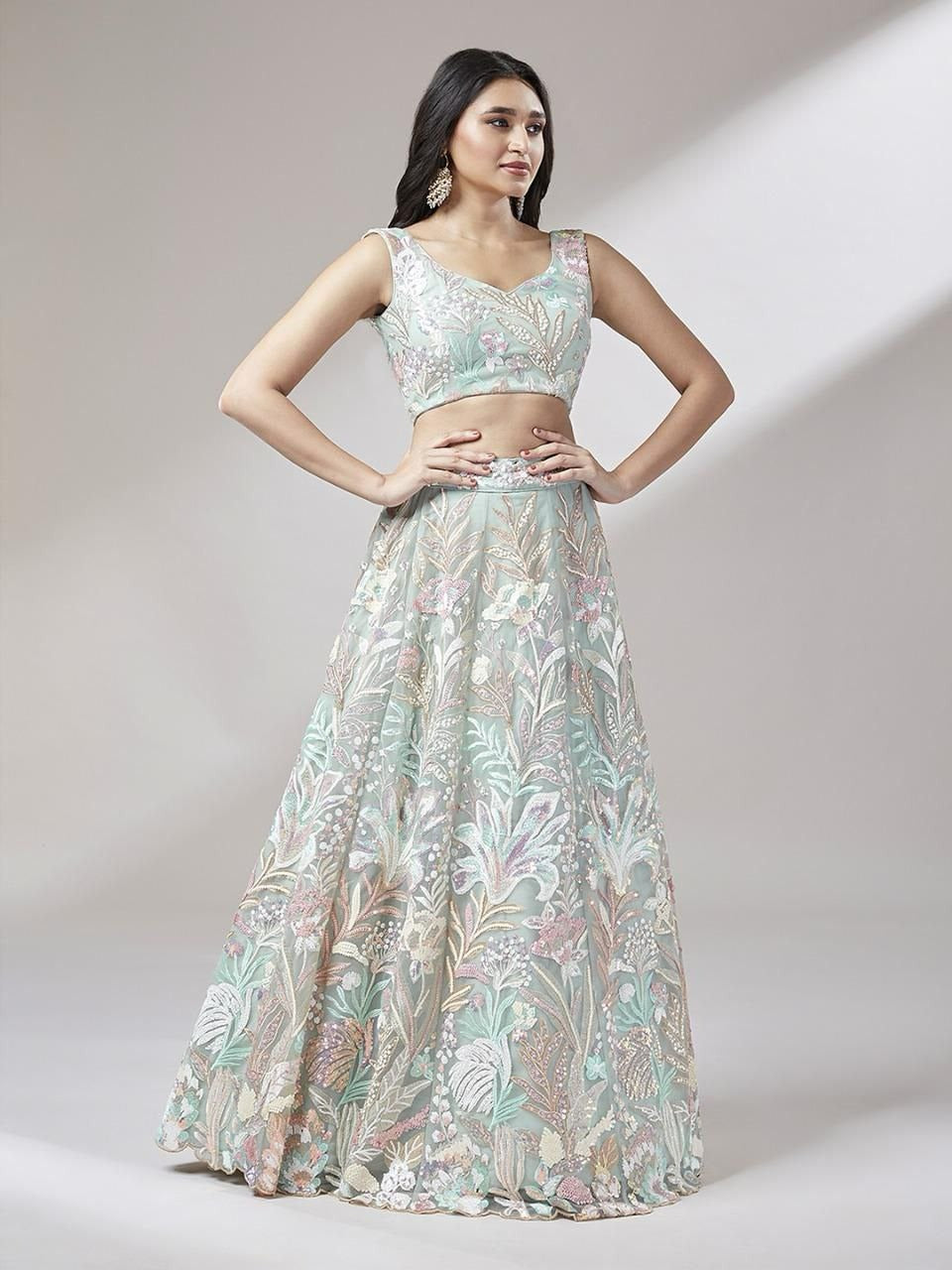 Regal Multicolor Embroidered Net Lehenga Set