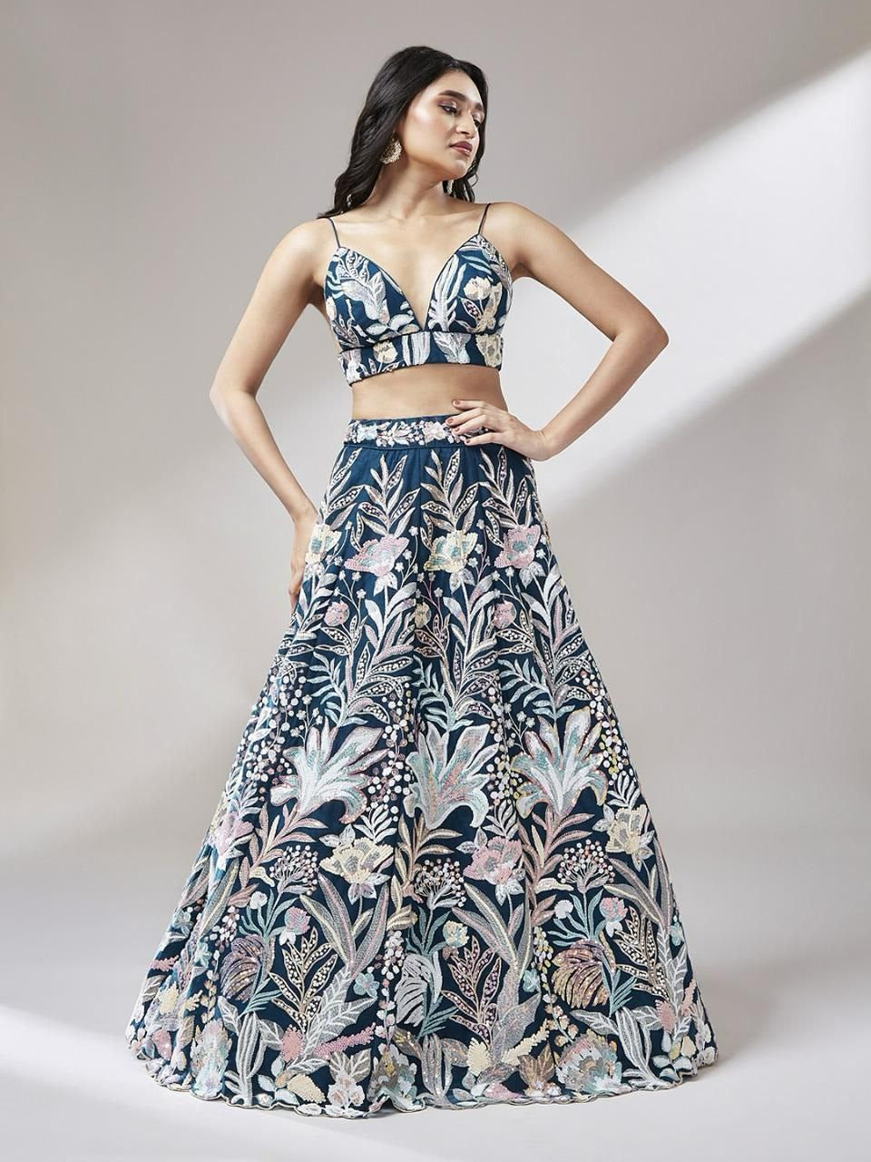 Regal Multicolor Embroidered Net Lehenga Set