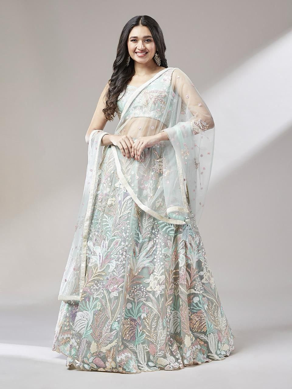 Regal Multicolor Embroidered Net Lehenga Set