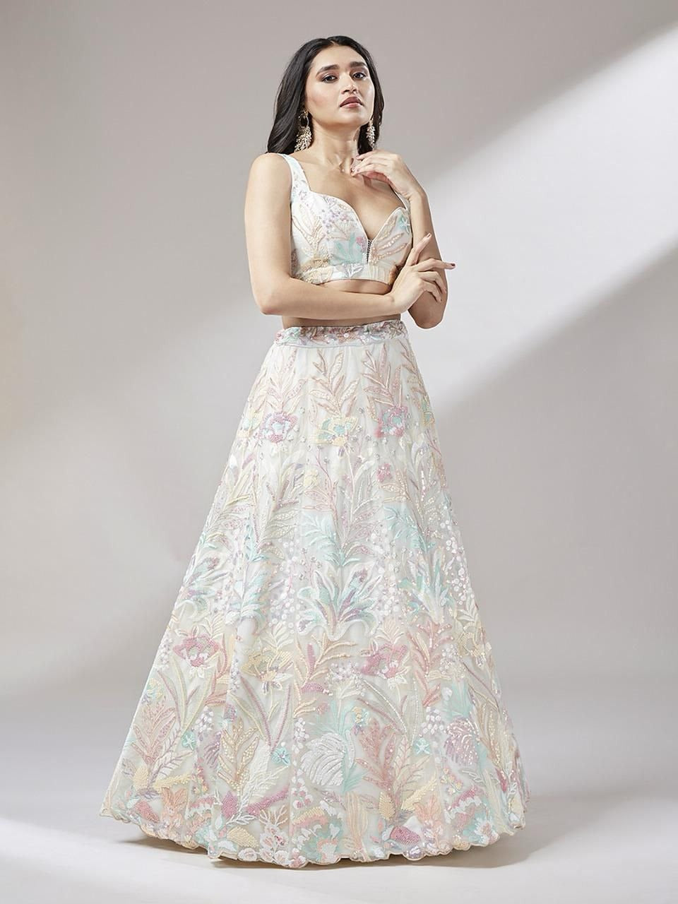 Regal Multicolor Embroidered Net Lehenga Set