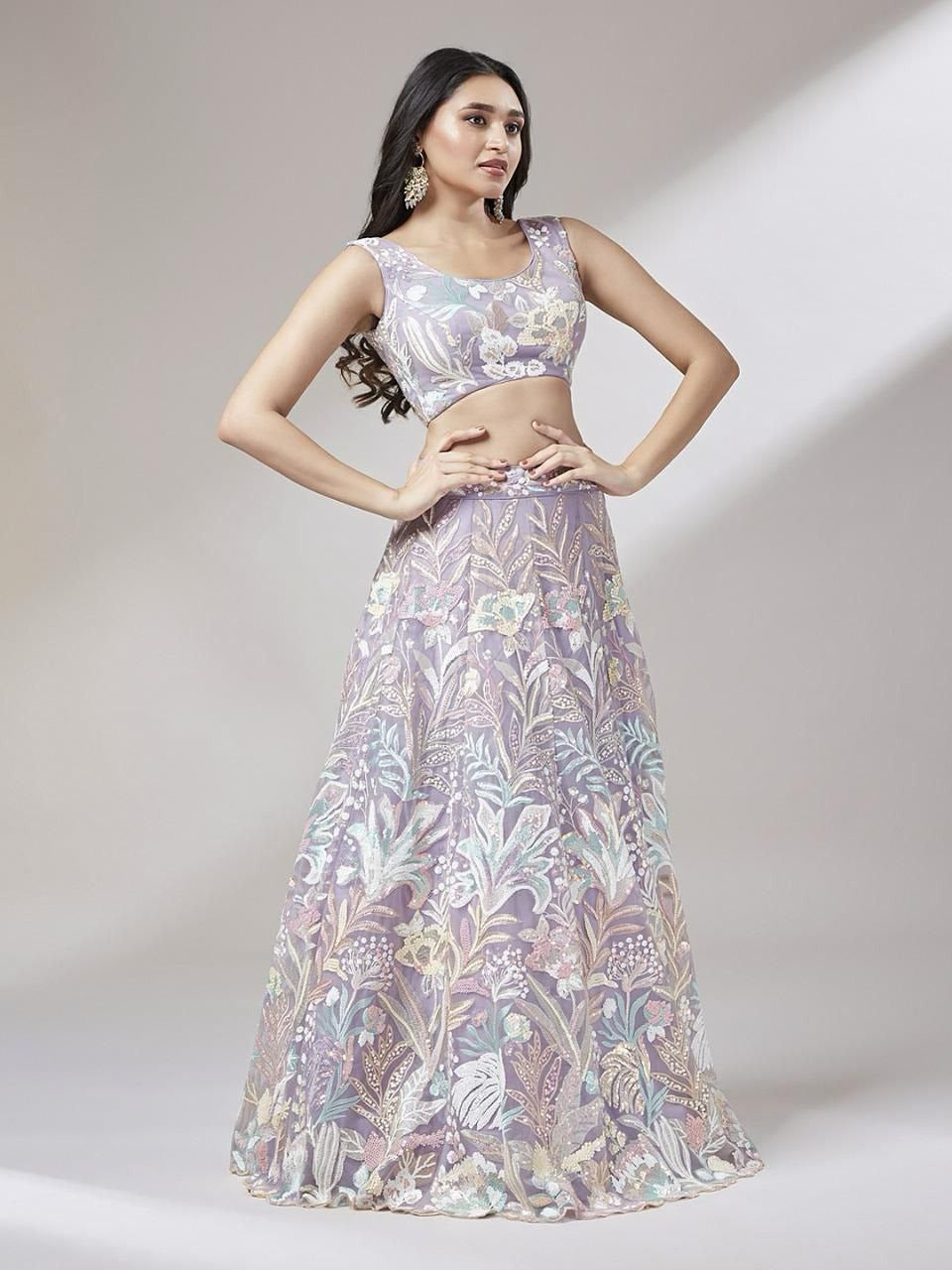 Regal Multicolor Embroidered Net Lehenga Set