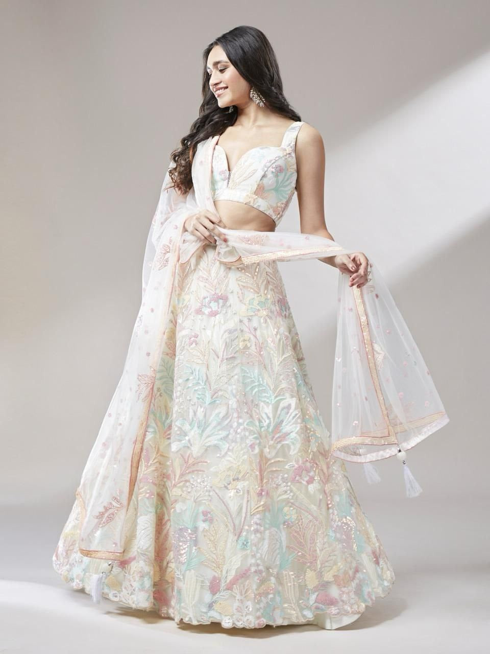 Regal Multicolor Embroidered Net Lehenga Set