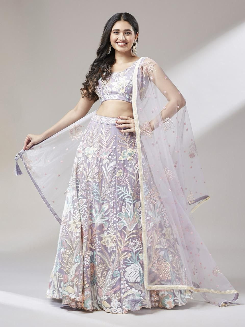 Regal Multicolor Embroidered Net Lehenga Set