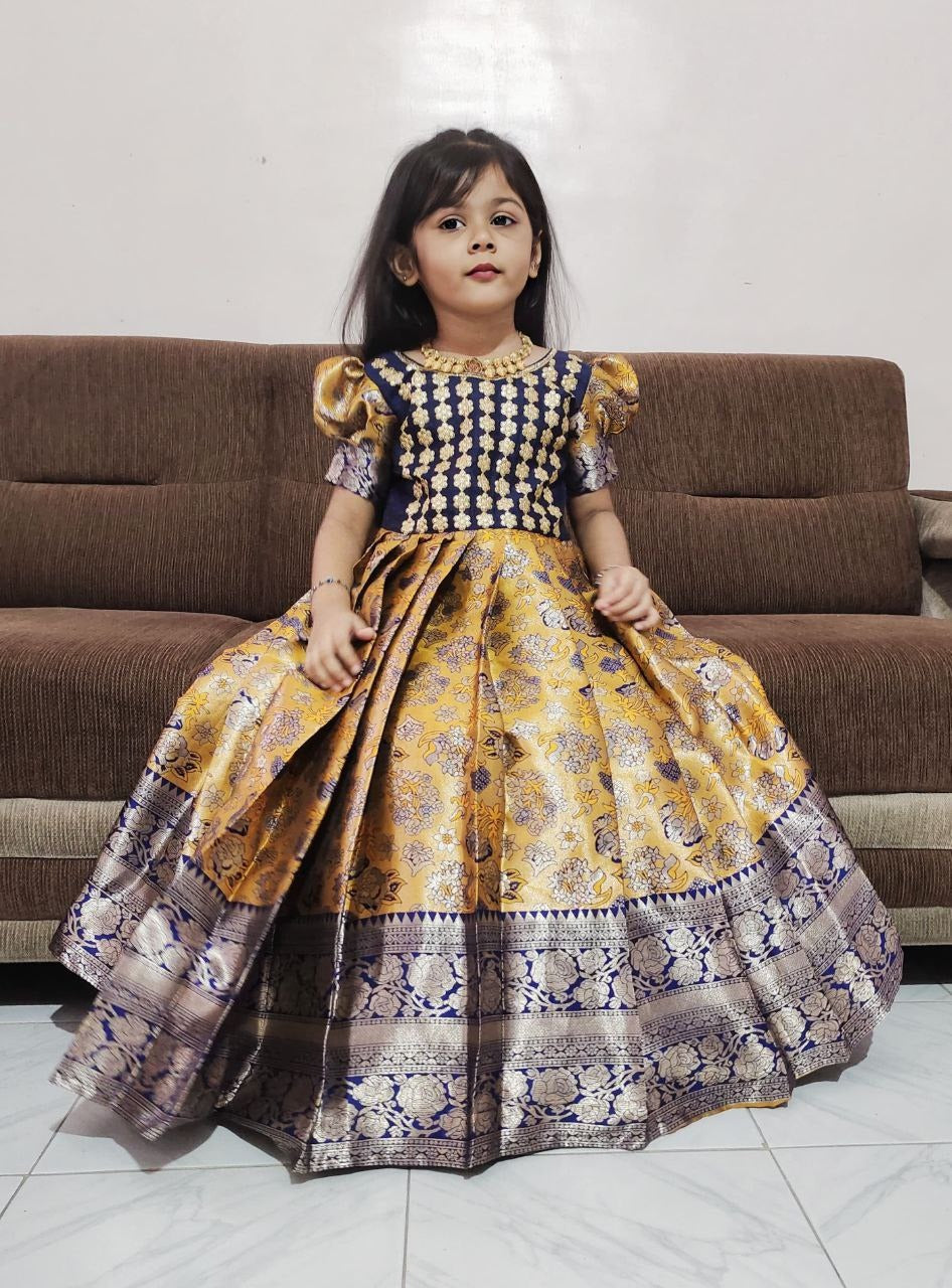 Little Princess Pink and Gold Banarasi Silk Lehenga Choli for Kids