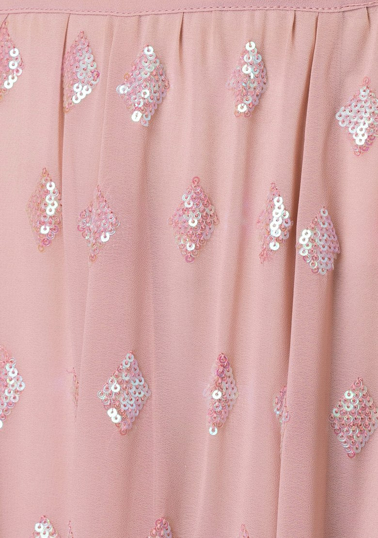 Pastel Pink Geometric Sequin Embroidered Fully Stitched Lehenga Set
