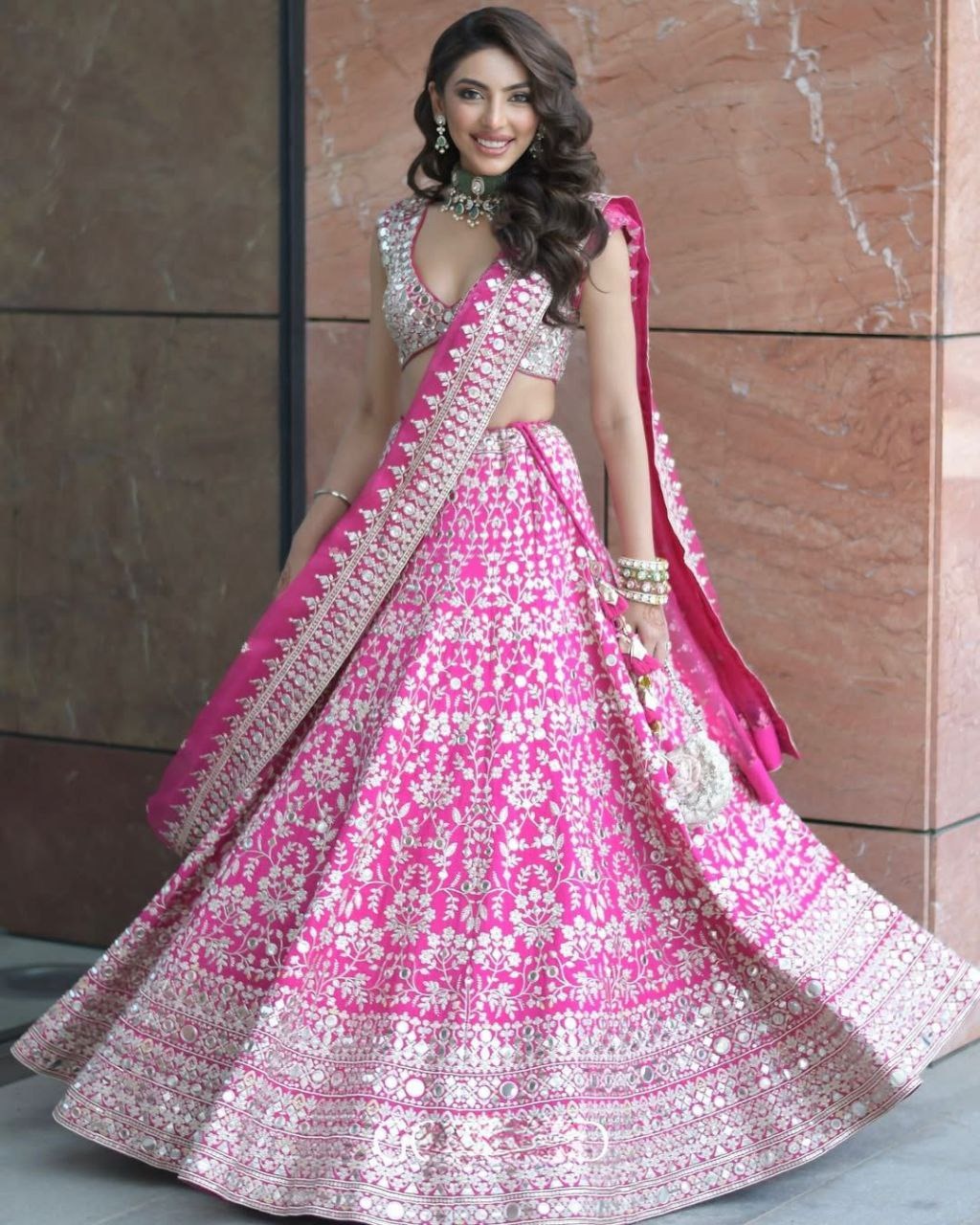 Fuchsia Pink Lehenga Choli with Intricate Silver Work