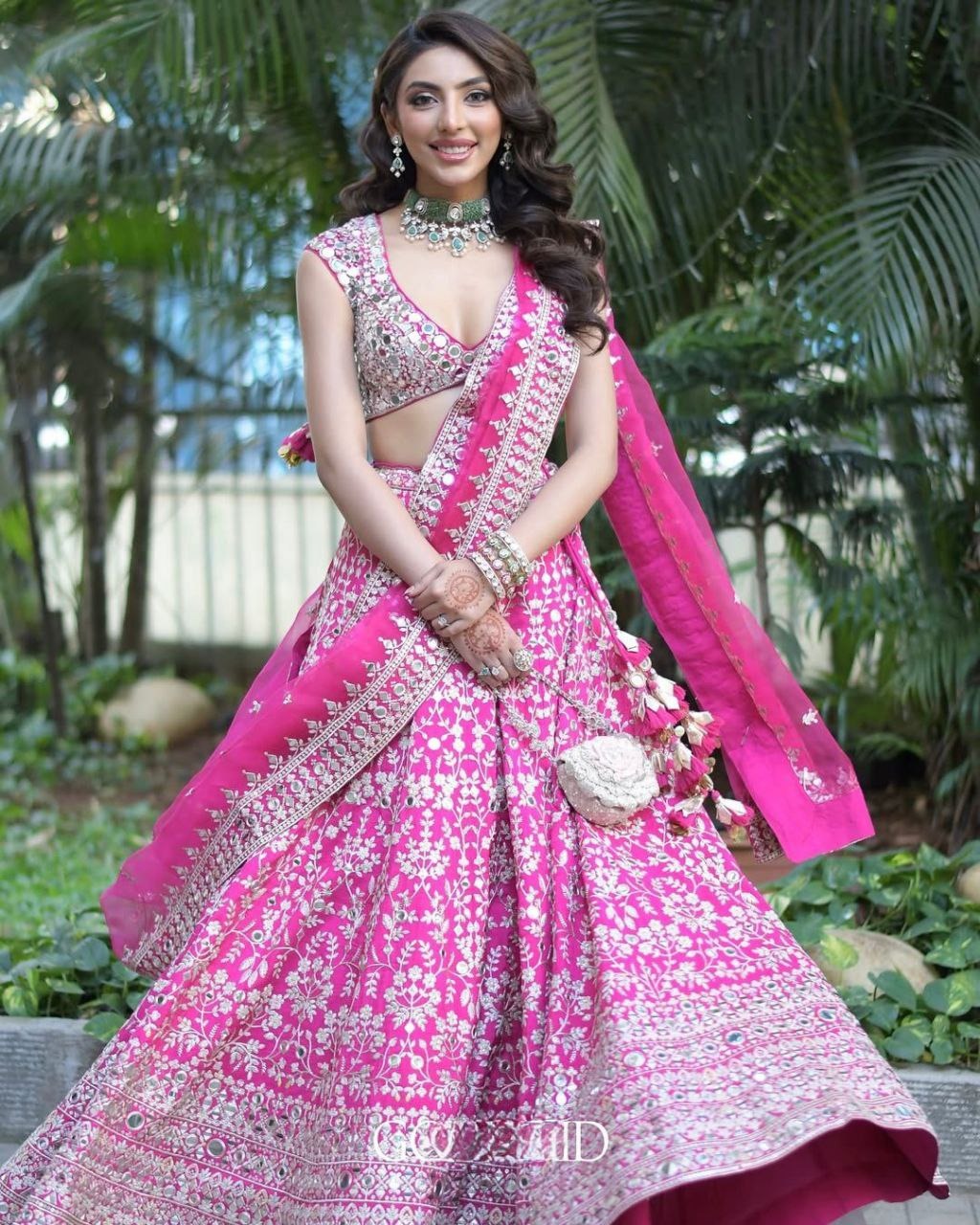 Fuchsia Pink Lehenga Choli with Intricate Silver Work