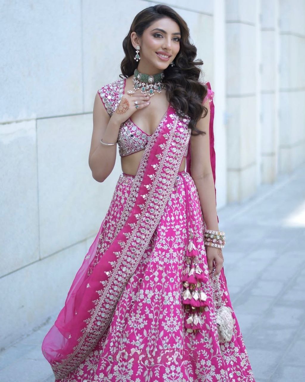 Fuchsia Pink Lehenga Choli with Intricate Silver Work