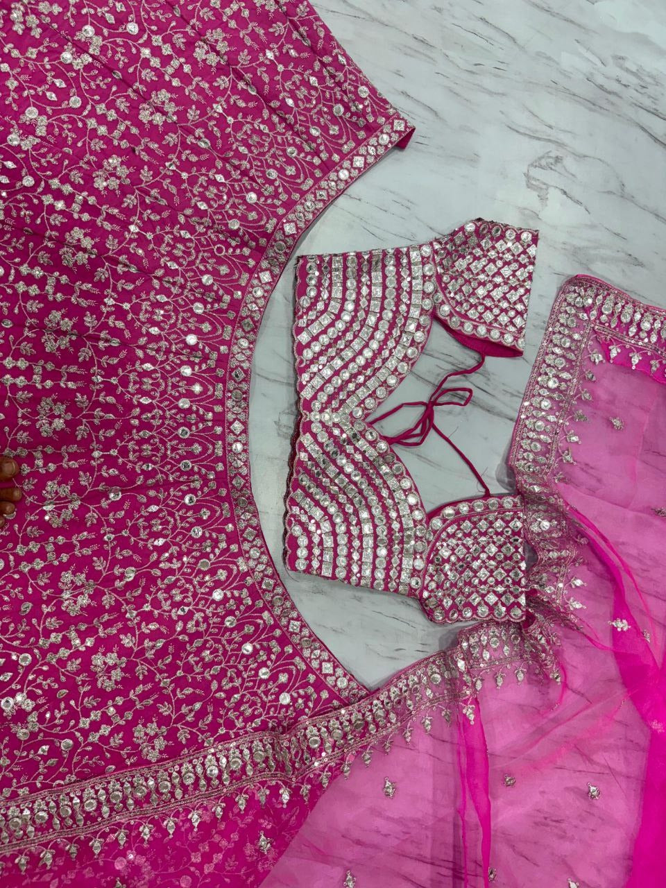Fuchsia Pink Lehenga Choli with Intricate Silver Work
