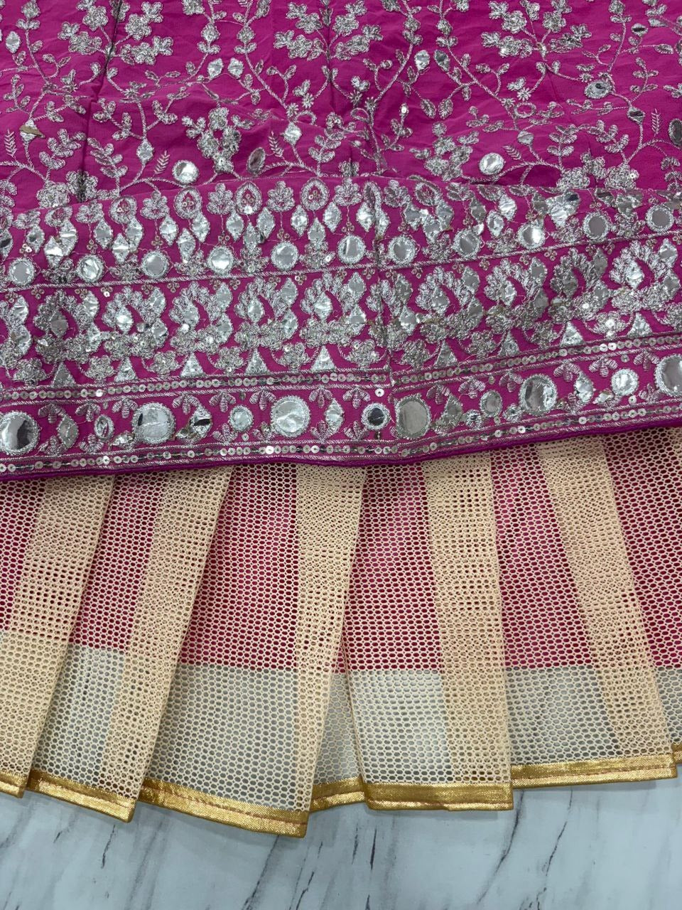 Fuchsia Pink Lehenga Choli with Intricate Silver Work