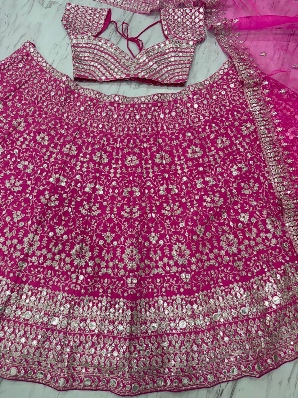 Fuchsia Pink Lehenga Choli with Intricate Silver Work