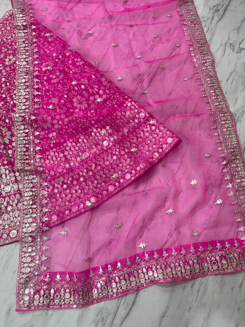 Fuchsia Pink Lehenga Choli with Intricate Silver Work