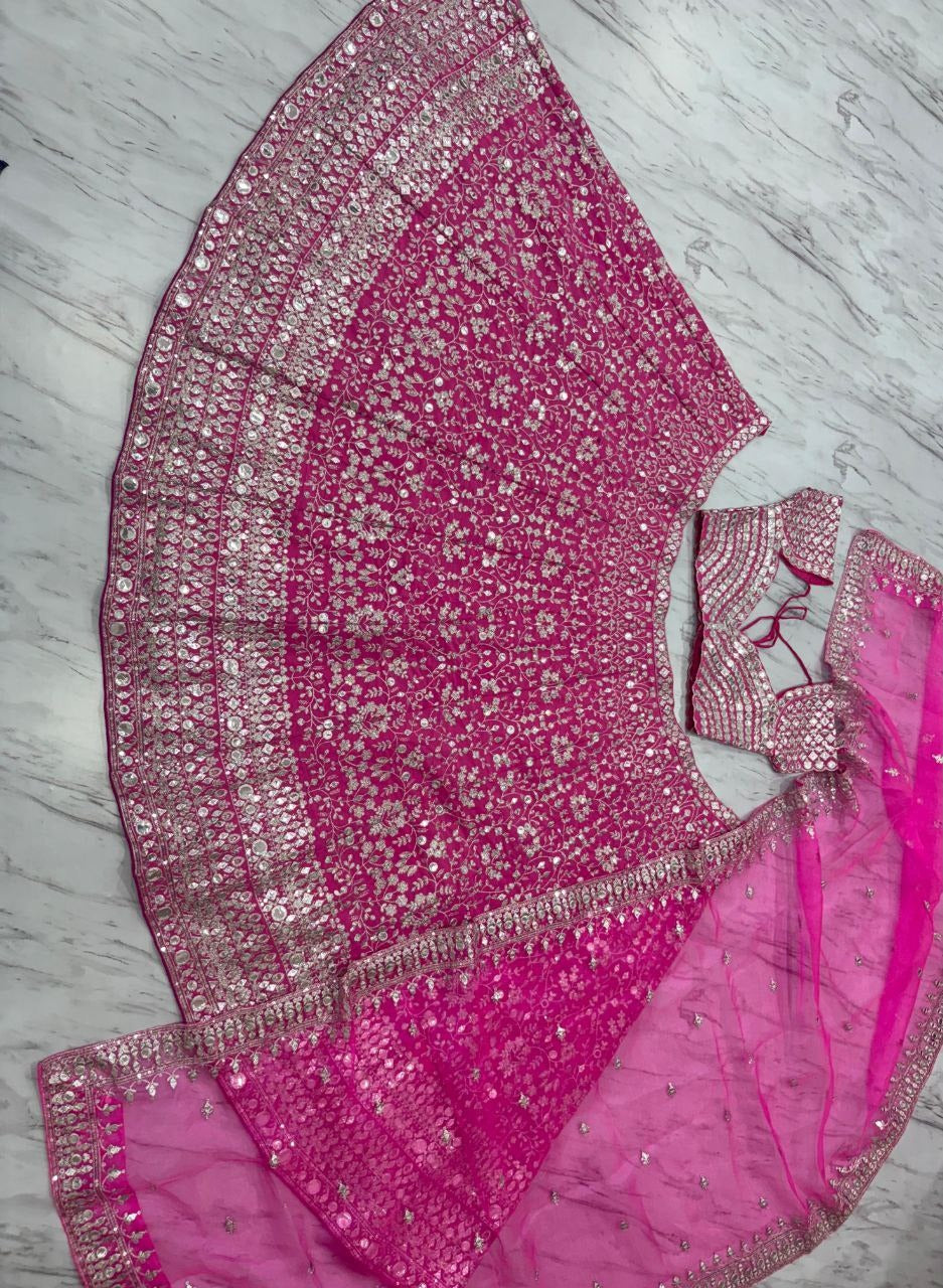 Fuchsia Pink Lehenga Choli with Intricate Silver Work