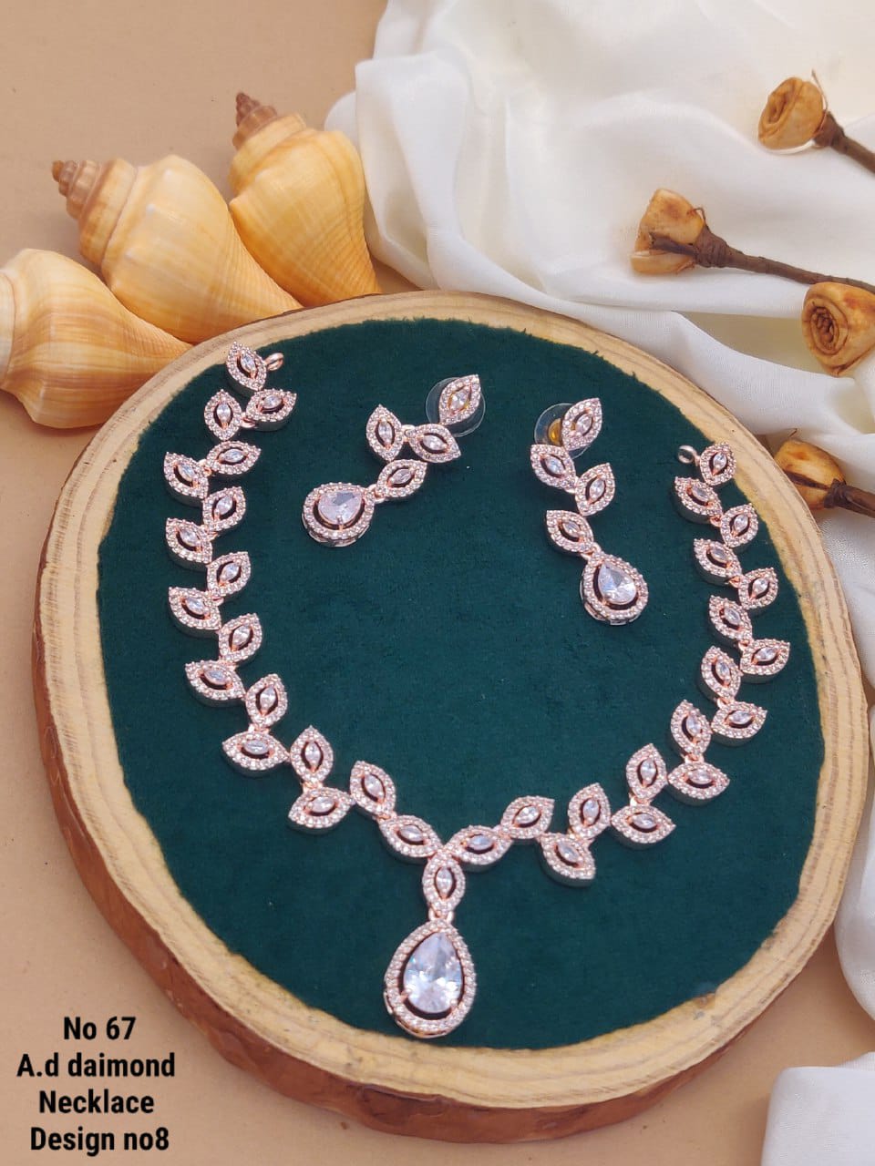 Elegant Rose Gold Tear Drop Diamond Necklace Set