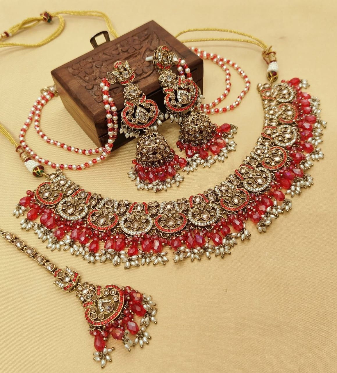 Exquisite Monalisa & Reverse AD Stone Work Jhumka & Tikka Set – Gold Plated Elegance in Stunning Colors