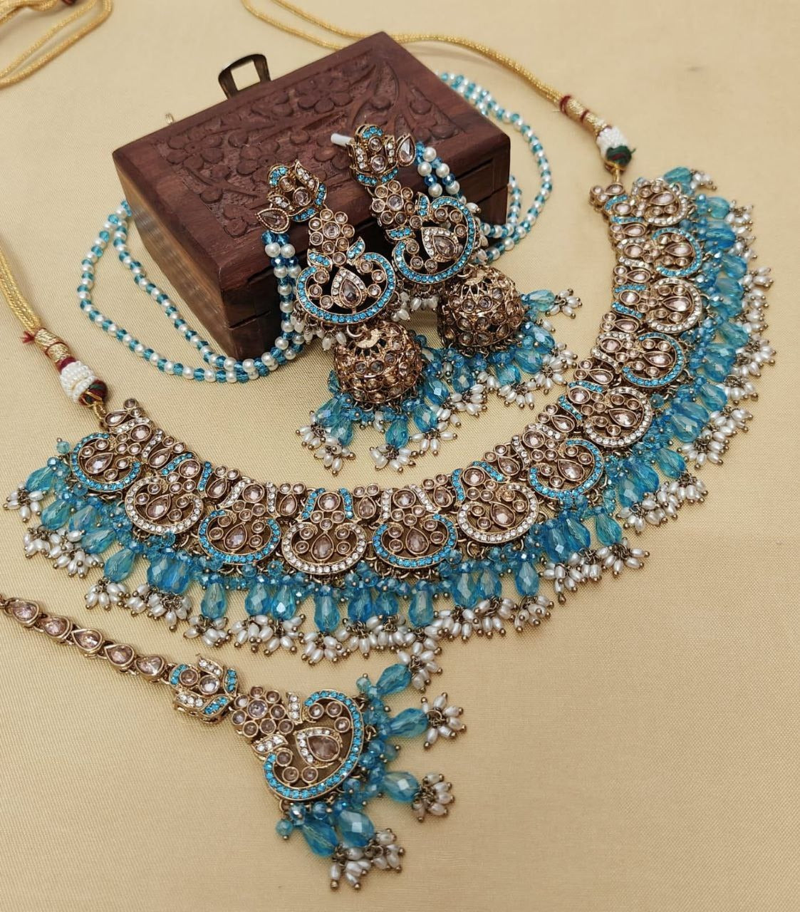 Exquisite Monalisa & Reverse AD Stone Work Jhumka & Tikka Set – Gold Plated Elegance in Stunning Colors