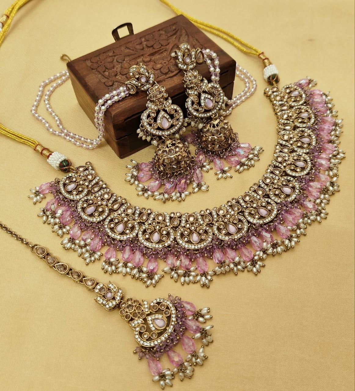 Exquisite Monalisa & Reverse AD Stone Work Jhumka & Tikka Set – Gold Plated Elegance in Stunning Colors
