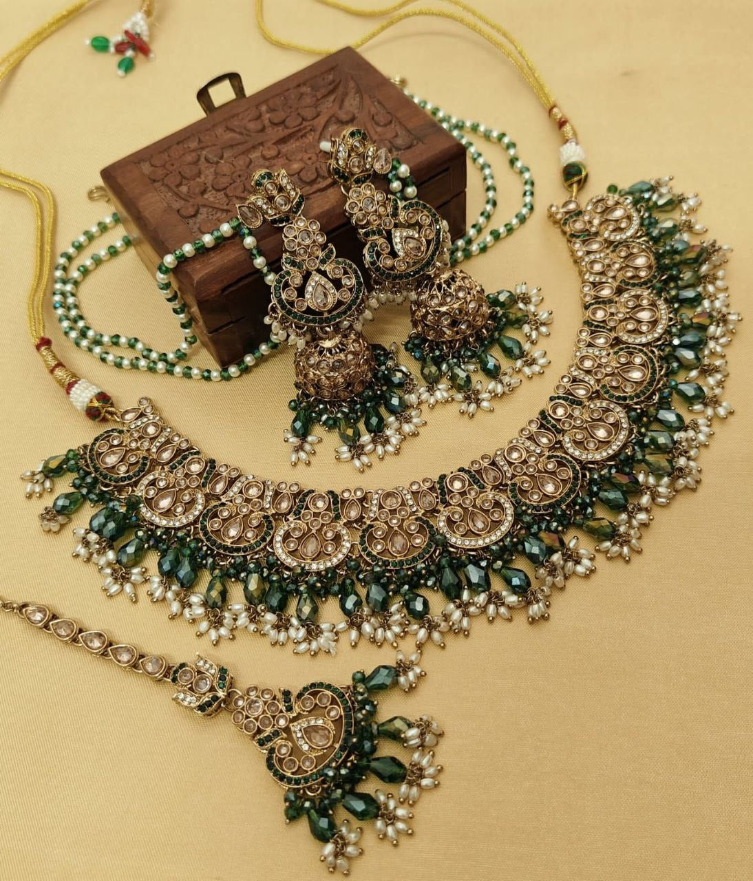 Exquisite Monalisa & Reverse AD Stone Work Jhumka & Tikka Set – Gold Plated Elegance in Stunning Colors