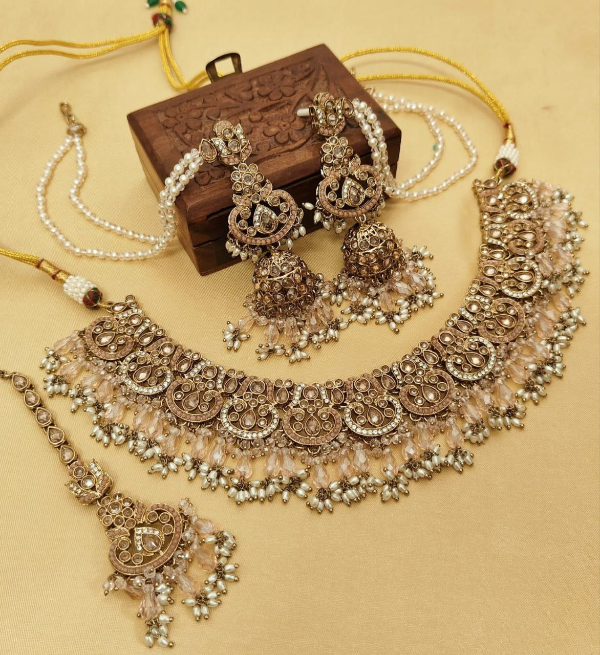 Exquisite Monalisa & Reverse AD Stone Work Jhumka & Tikka Set – Gold Plated Elegance in Stunning Colors