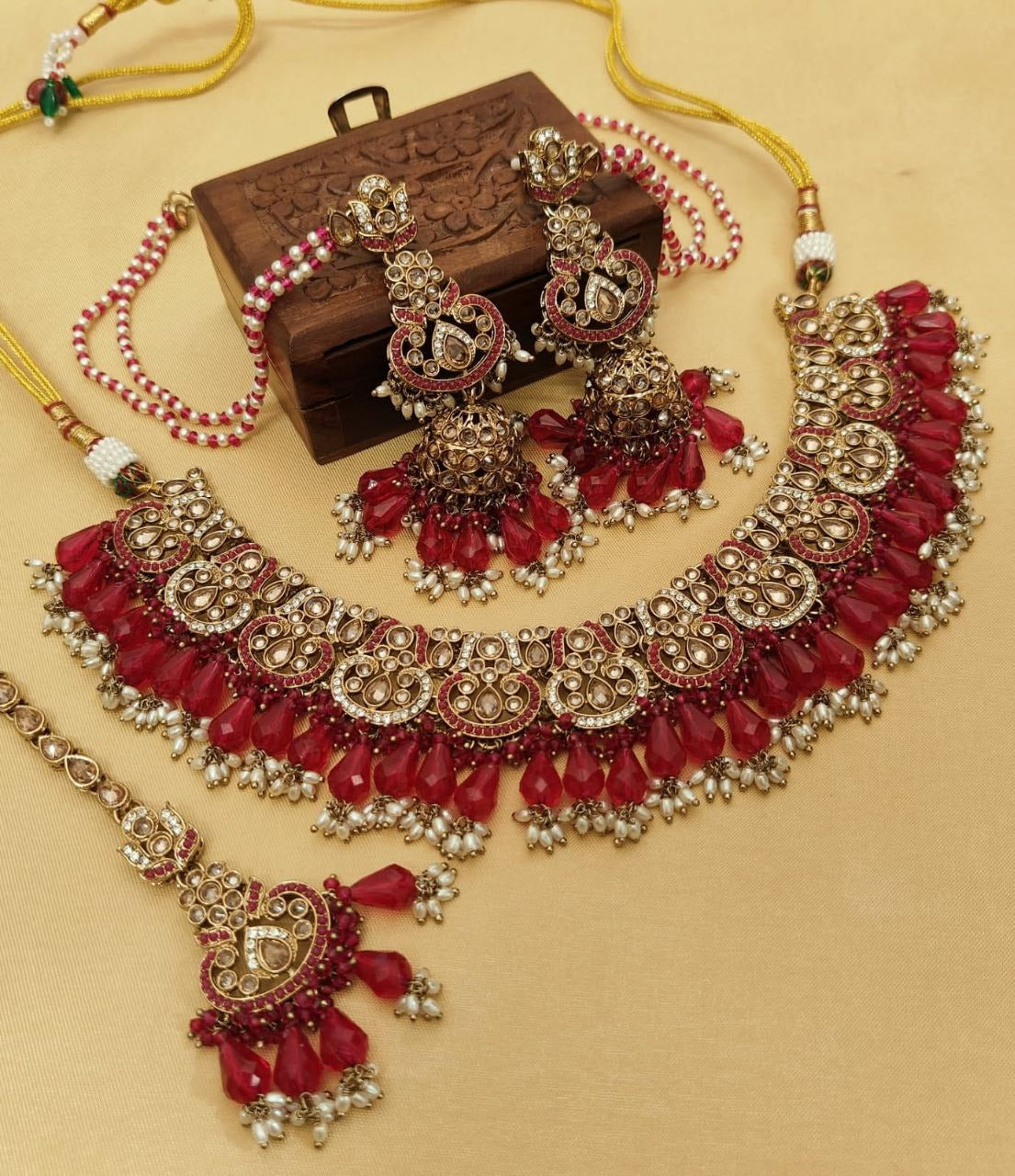 Exquisite Monalisa & Reverse AD Stone Work Jhumka & Tikka Set – Gold Plated Elegance in Stunning Colors