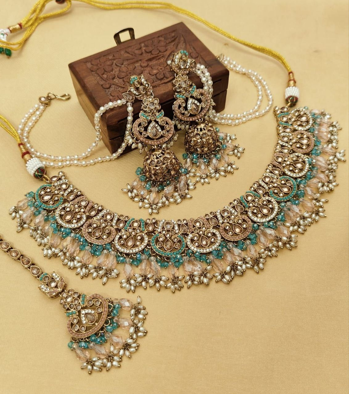 Exquisite Monalisa & Reverse AD Stone Work Jhumka & Tikka Set – Gold Plated Elegance in Stunning Colors