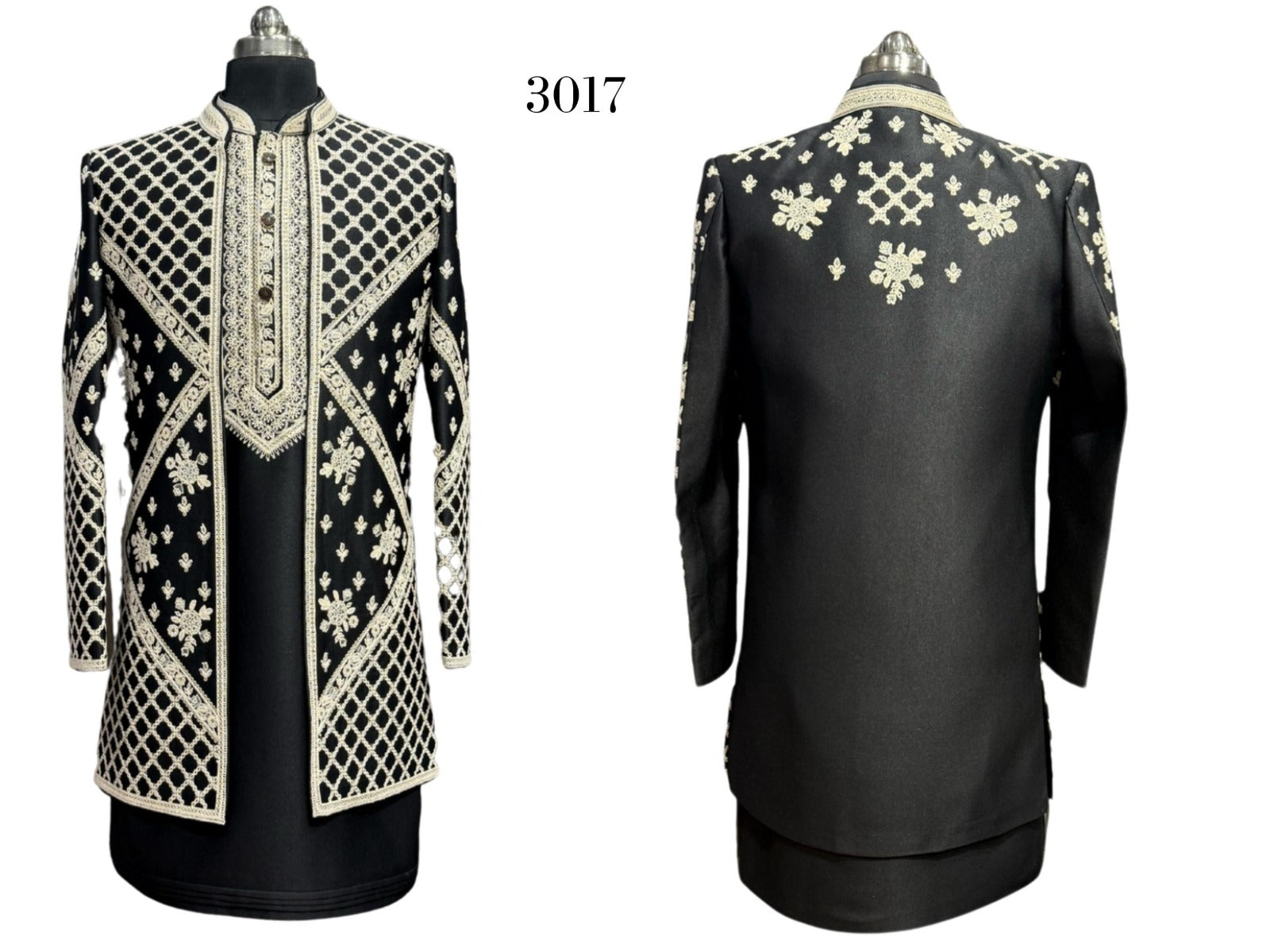 Regal Men’s Indo-Western Sherwani Set – Jacket, Koti & Bottom with Custom Sizing