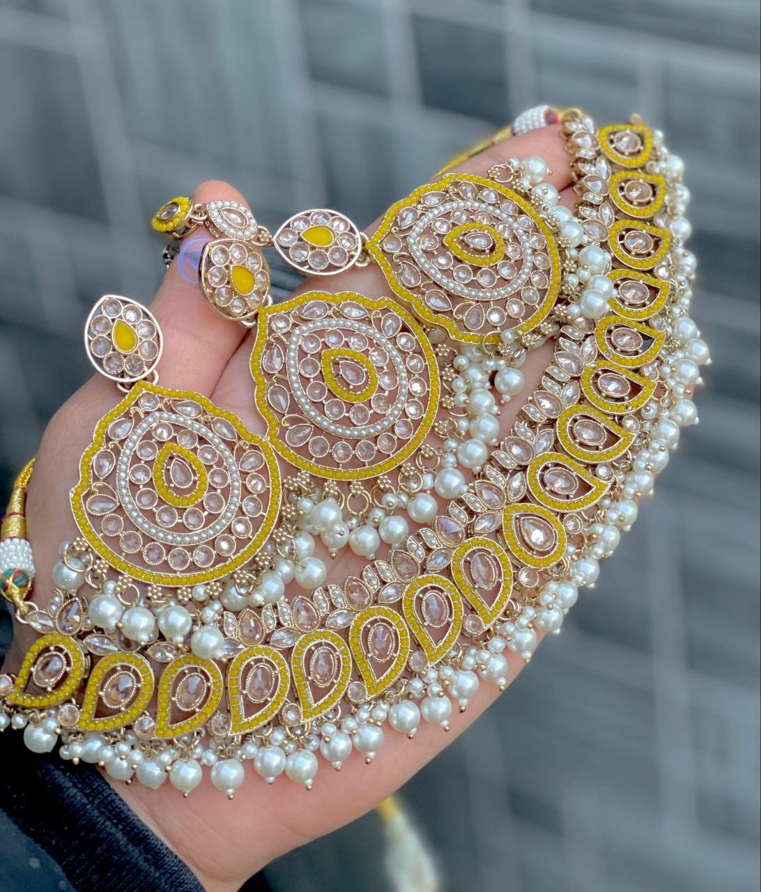 Beautiful Premium Quality Monalisa & Reverse AD Stone Work Gold Plated Jhumka & Tikka Set
