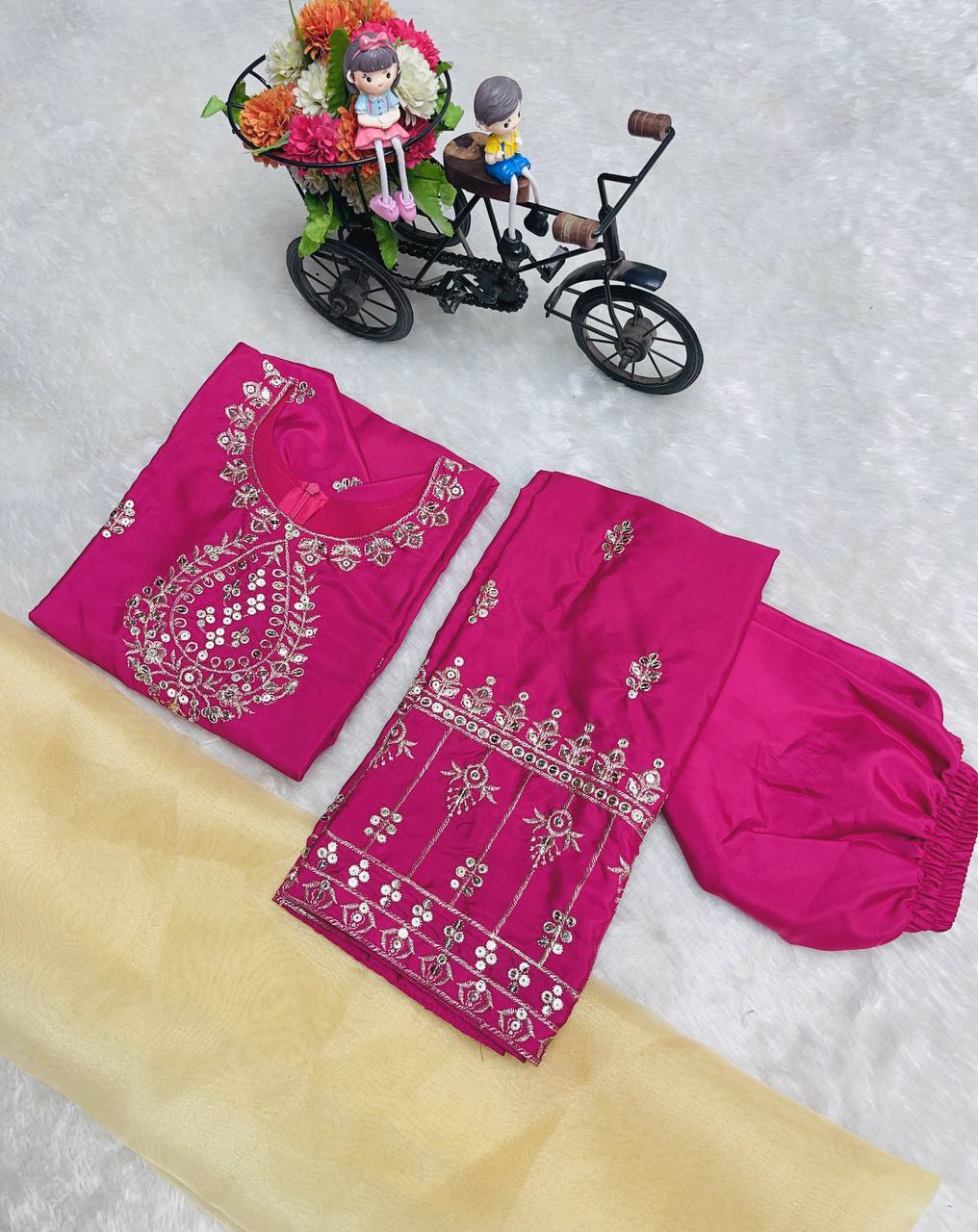 Elegant Embroidered Crepe Silk Party Outfit for Girls (3โ15 Yrs)