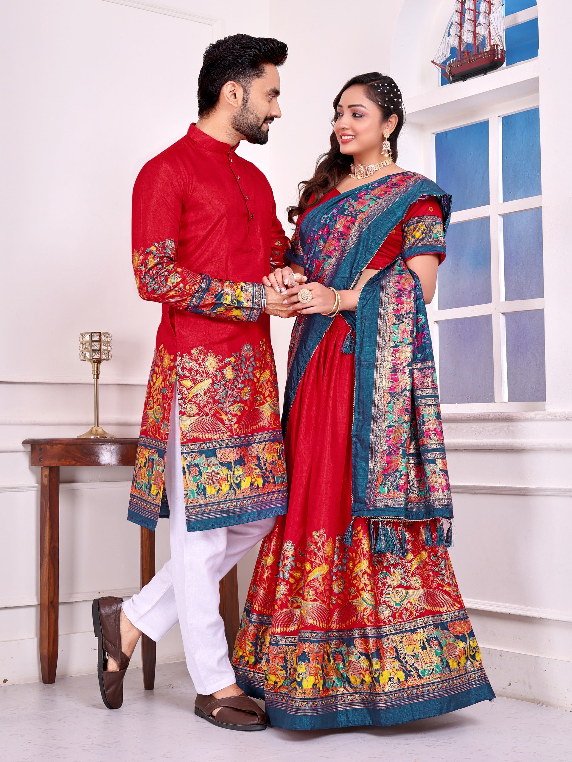 Love Birds Vol-2 | Festive Couple Combo β Men's Kurta & Women's Lehenga