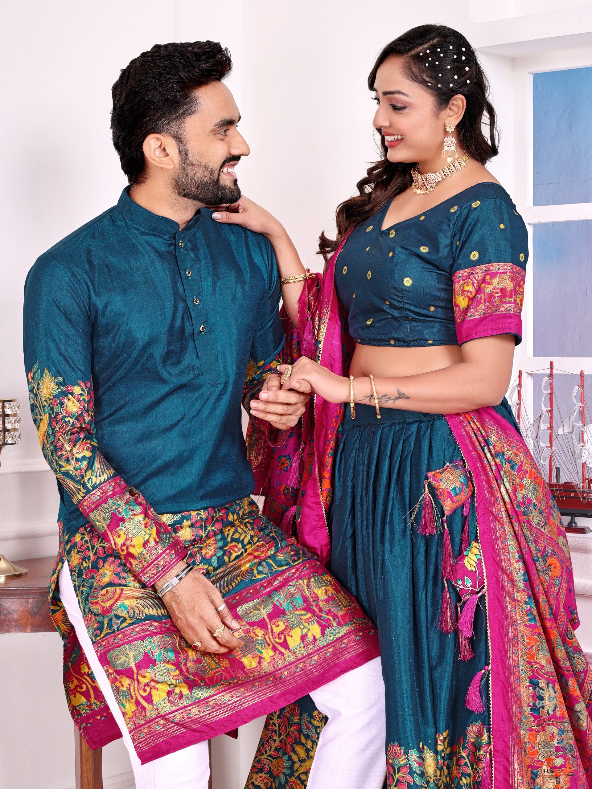 Love Birds Vol-2 | Festive Couple Combo β Men's Kurta & Women's Lehenga