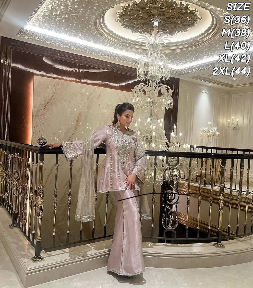 Designer Heavy Natural Crepe Sharara Set with Sequin & Mirror Embroidery