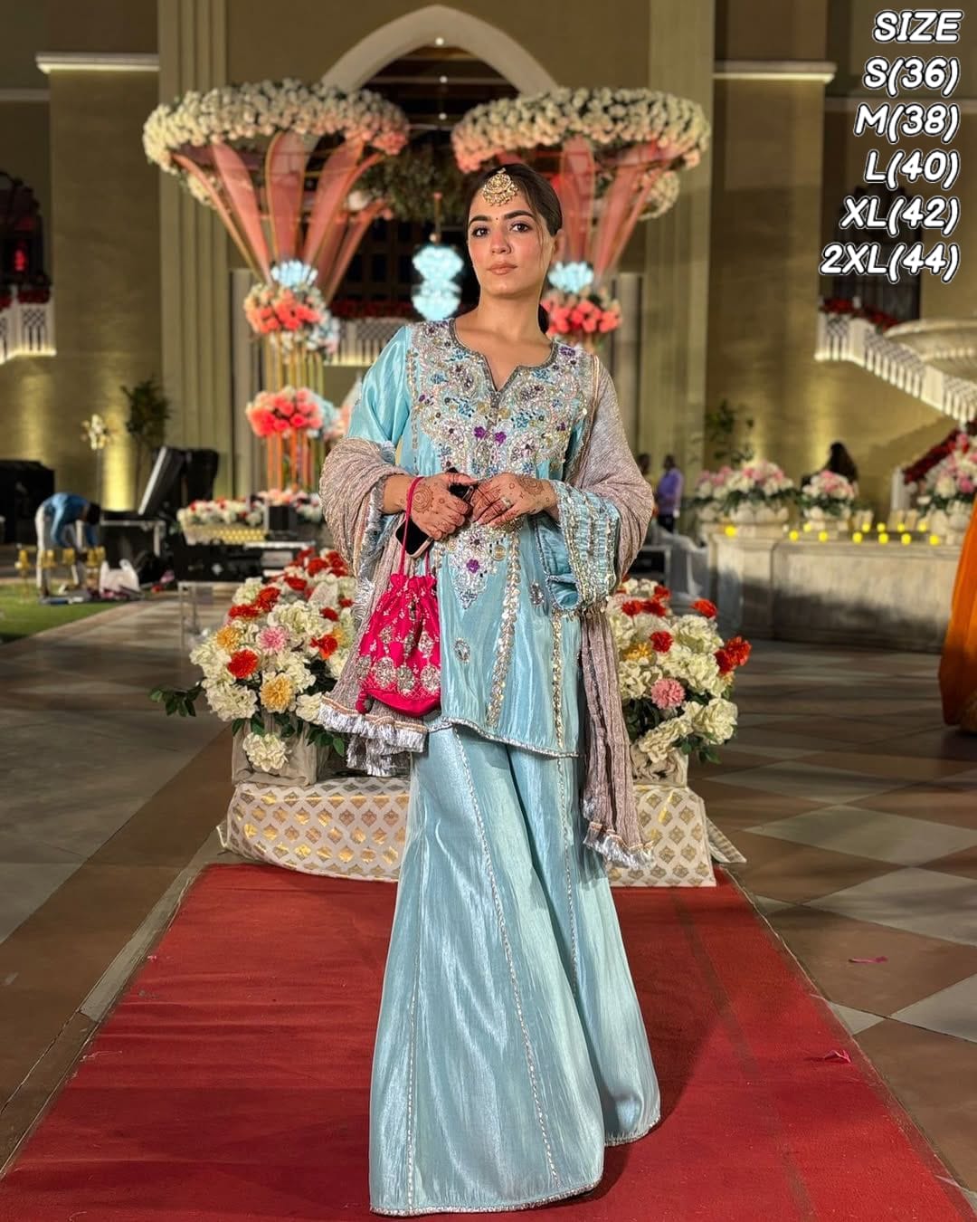 Designer Heavy Natural Crepe Sharara Set with Sequin & Mirror Embroidery