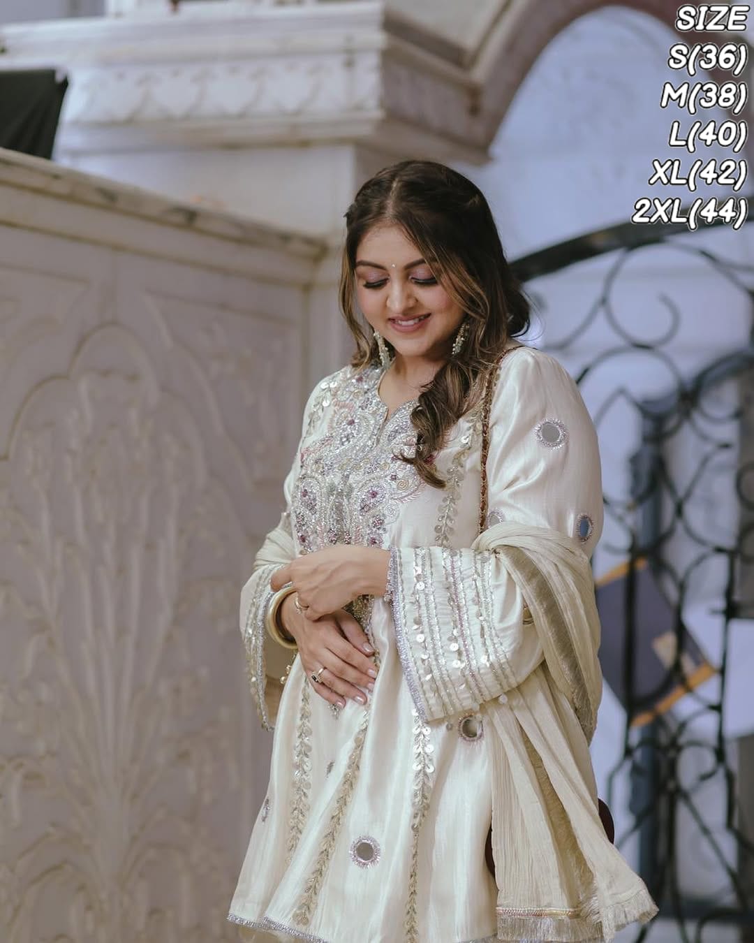 Designer Heavy Natural Crepe Sharara Set with Sequin & Mirror Embroidery