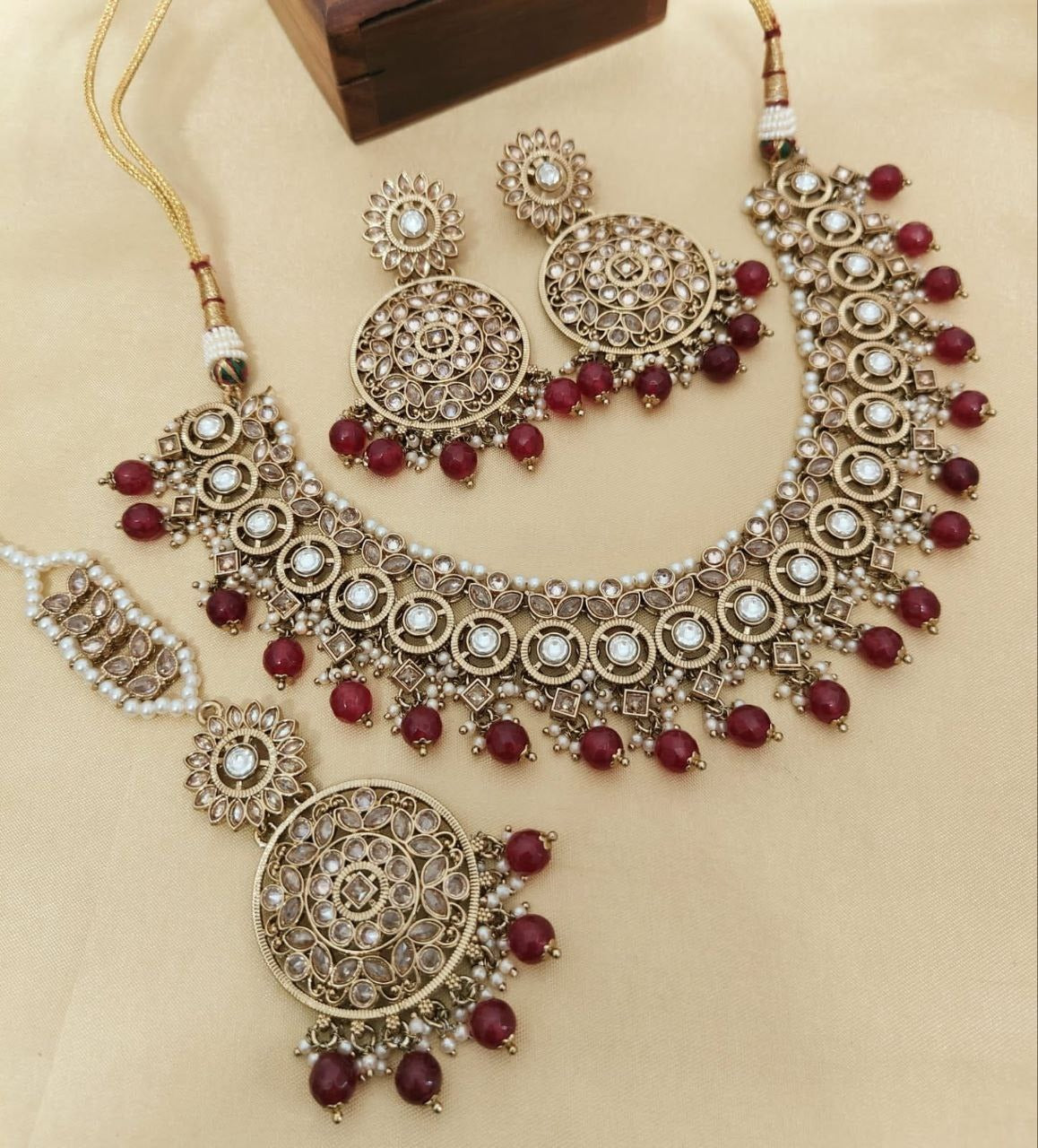 Elegant Reverse AD Stonework Necklace Set with Earrings & Tikka