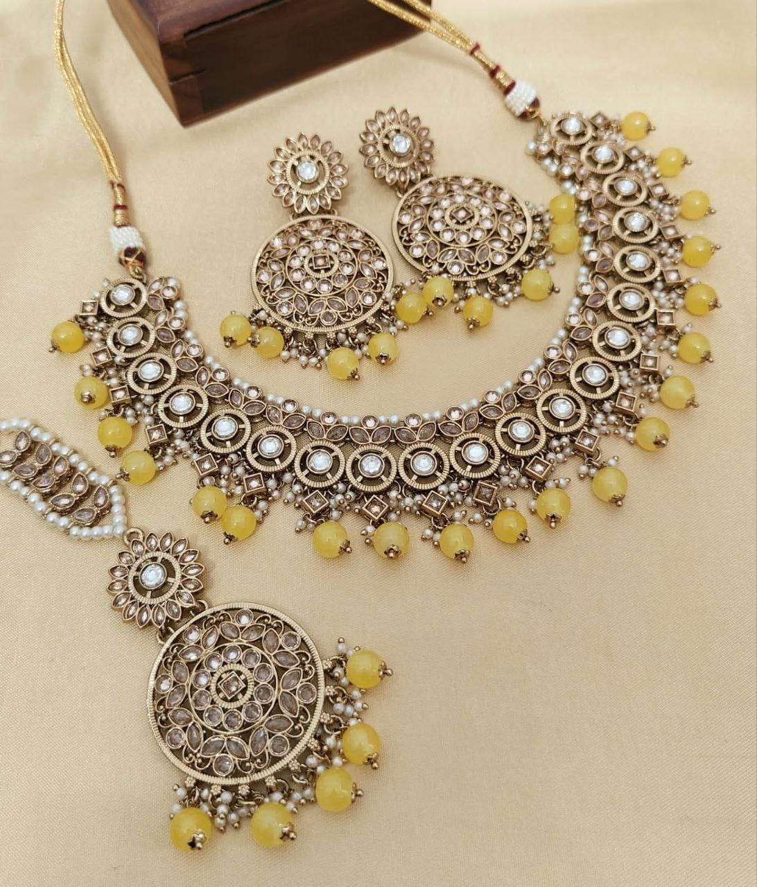 Elegant Reverse AD Stonework Necklace Set with Earrings & Tikka