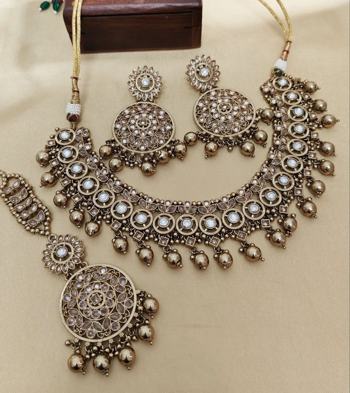 Elegant Reverse AD Stonework Necklace Set with Earrings & Tikka