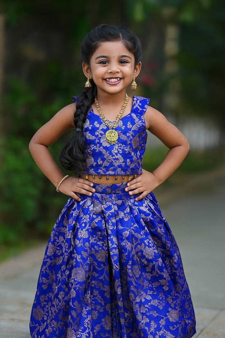 Kids Banarasi Silk Lehenga Choli – Jacquard Weave with Golden Moti Lace | Ages 0.1 to 15 Years