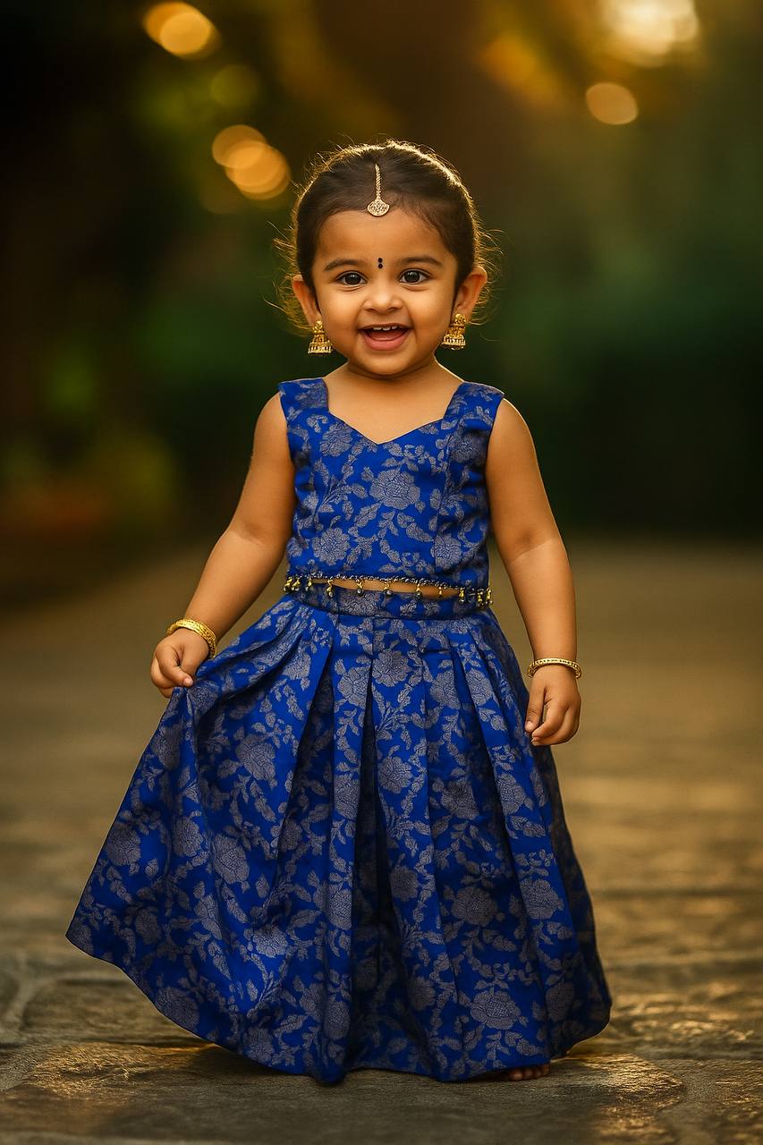 Kids Banarasi Silk Lehenga Choli – Jacquard Weave with Golden Moti Lace | Ages 0.1 to 15 Years