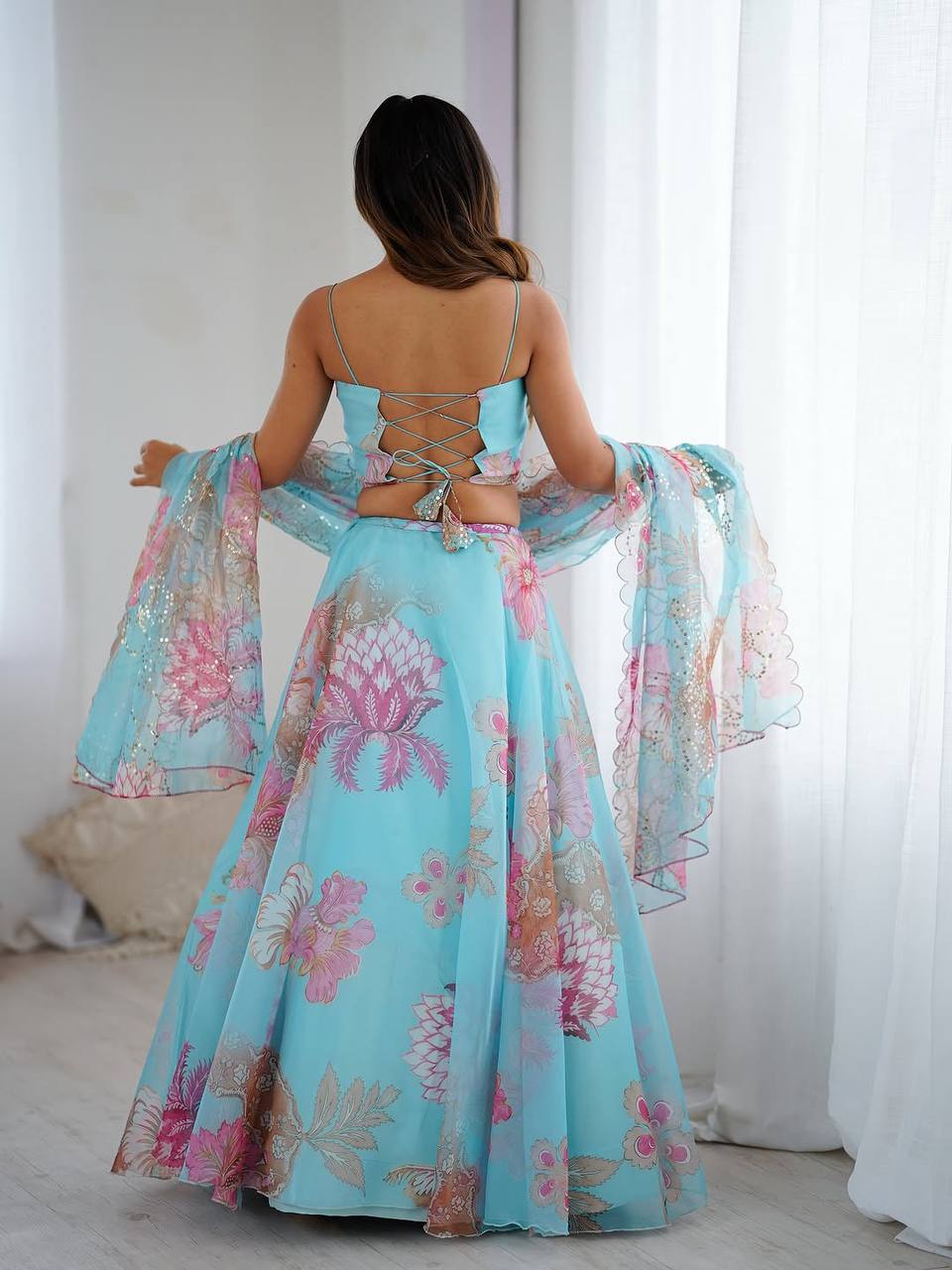 Elegant Pure Organza Embroidered Lehenga Set with Dupatta & Batwa – Fully Stitched Blouse