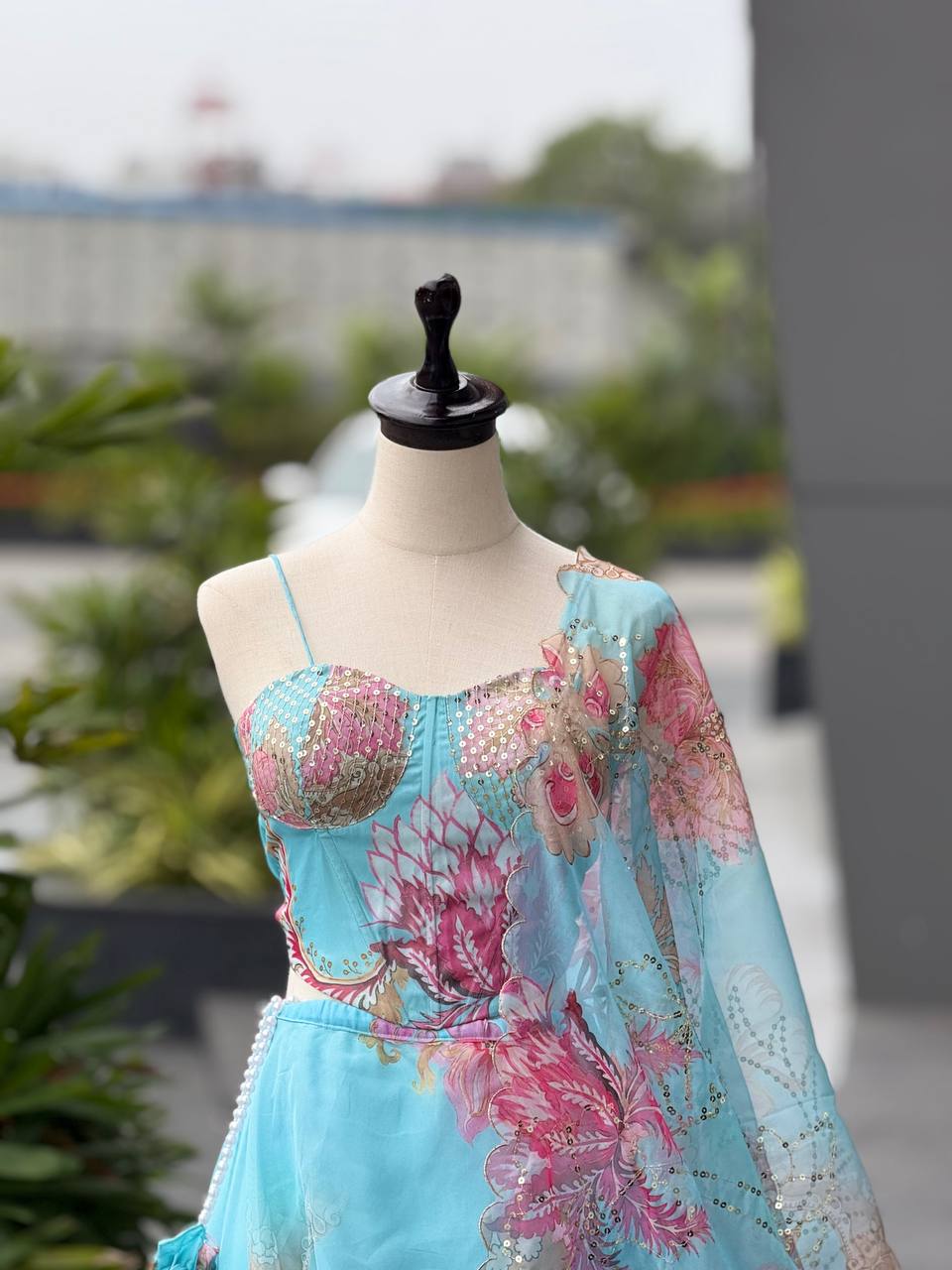 Elegant Pure Organza Embroidered Lehenga Set with Dupatta & Batwa – Fully Stitched Blouse